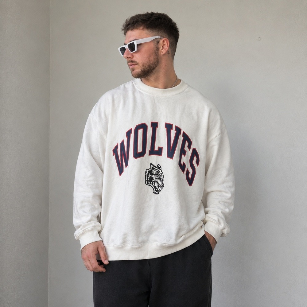 Darc Sport Mens Wolves Sweatshirt White Graphic Limited Edition Gym Streetwear